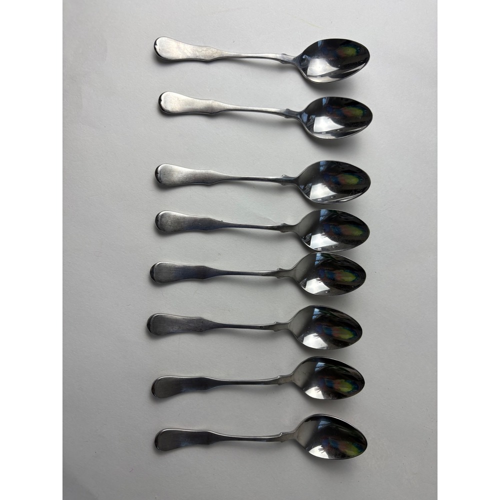 Vintage Set of 8 Oxford Hall Stainless Japan Demitasse Silverware 4.5" Spoons